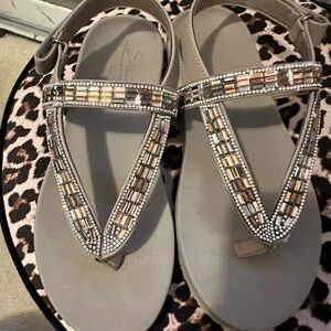 Skechers Gray Sandals with Beaded Straps